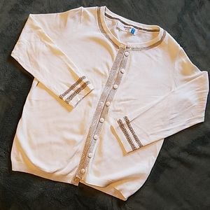 Cashmere Blend Cream Cardigan w/Gold Stitc…